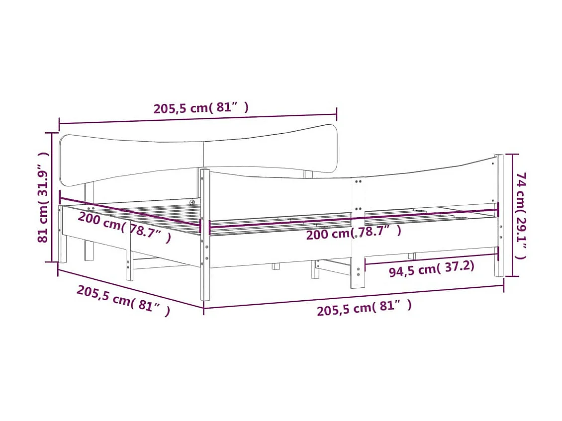 Giroletto senza Materasso Marrone Cera 200x200 cm Legno di Pino
