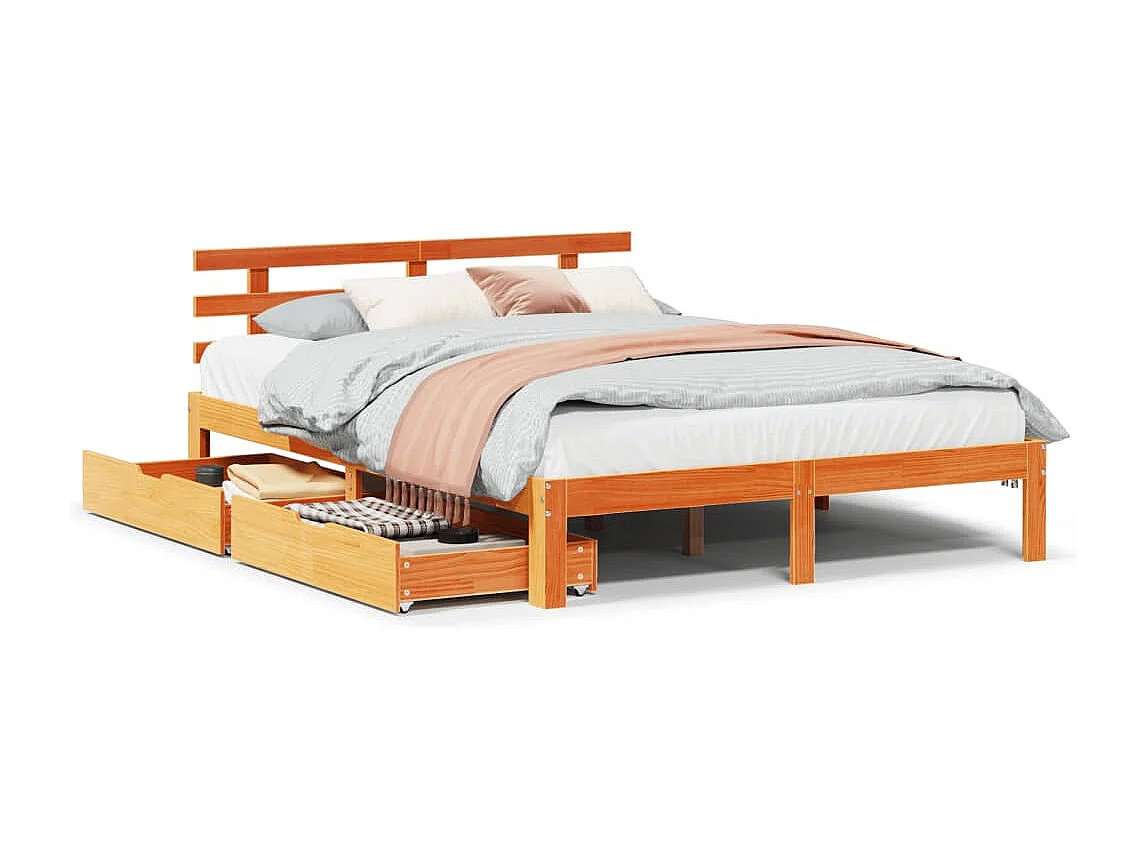 Cadre de lit avec tiroirs sans matelas cire marron 160x200 cm