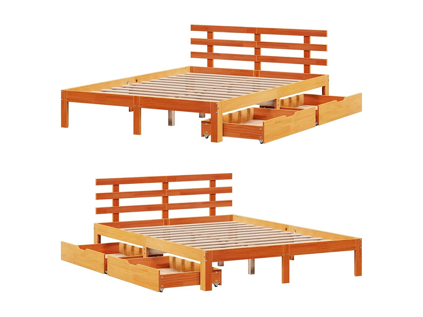 Cadre de lit avec tiroirs sans matelas cire marron 160x200 cm