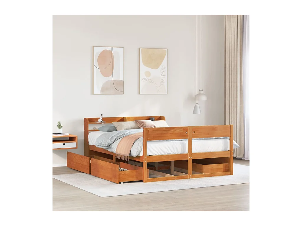 Cadre de lit sans matelas cire marron 160x200cm bois pin massif