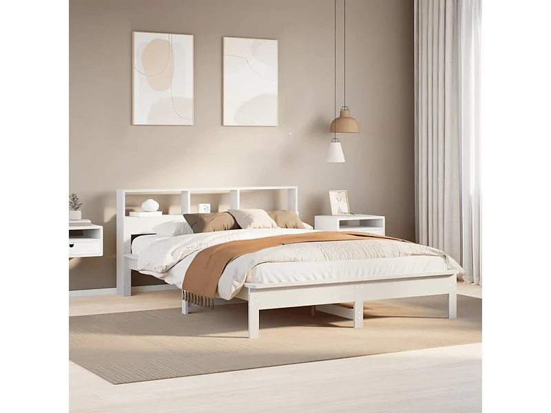 Cama sem colchão 140x190 cm madeira de pinho maciça branco