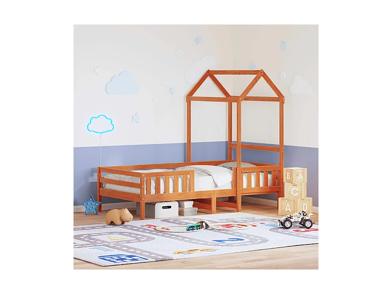 Cadre de lit avec toit sans matelas cire marron 75x190 cm