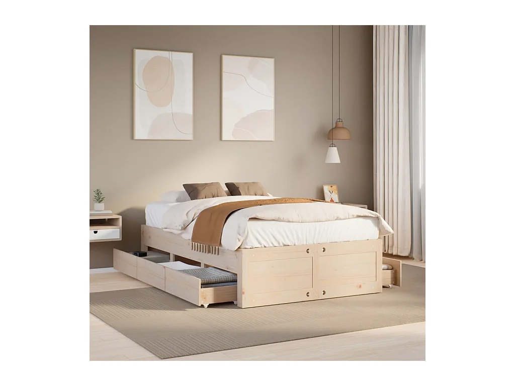 Cadre de lit sans matelas avec tiroirs 120x200 cm bois pin