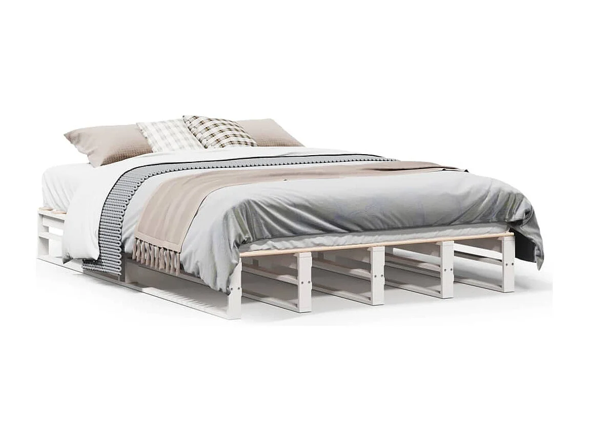 Letto senza Materasso Bianco 135x190 cm Legno Massello di Pino