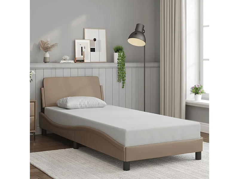 Bedframe met hoofdbord kunstleer cappuccinokleurig 90x200 cm
