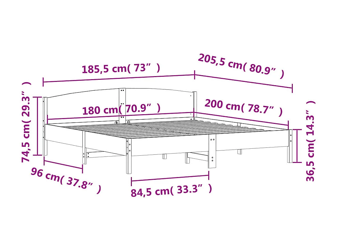 Cadre de lit sans matelas cire marron 180x200cm bois pin massif