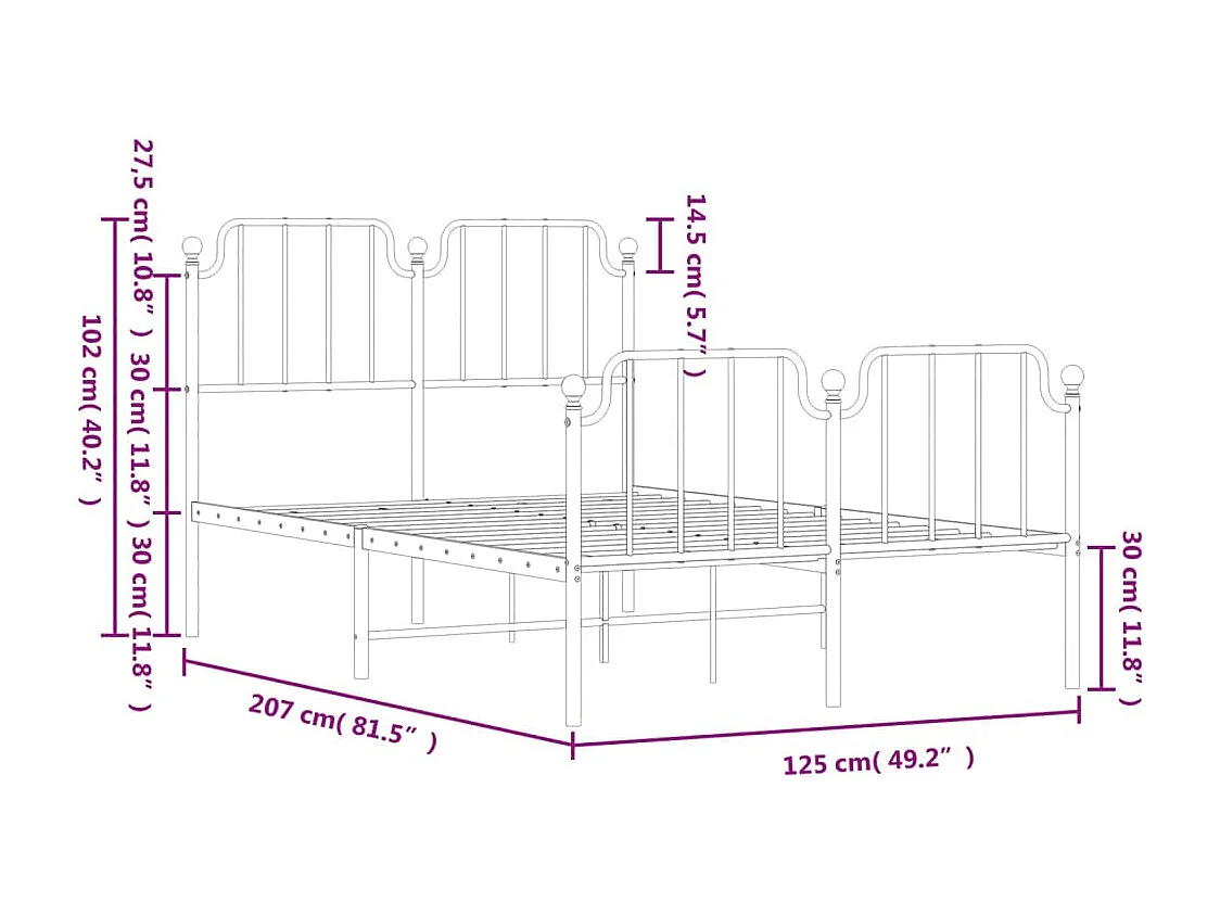 Bedframe met hoofd- en voeteneinde metaal wit 120x200 cm