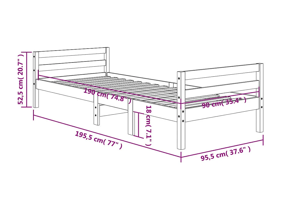 Letto senza Materasso Marrone Cera 90x190 cm in Legno di Pino