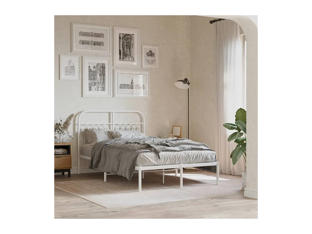 Cadre de lit métal sans matelas et tête de lit blanc 120x200 cm