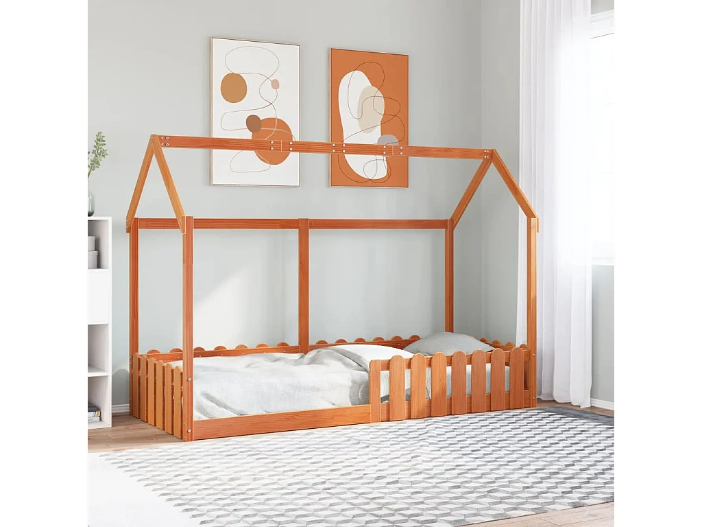 Giroletto Casetta Bambini Marrone Cera 80x200 cm Massello Pino