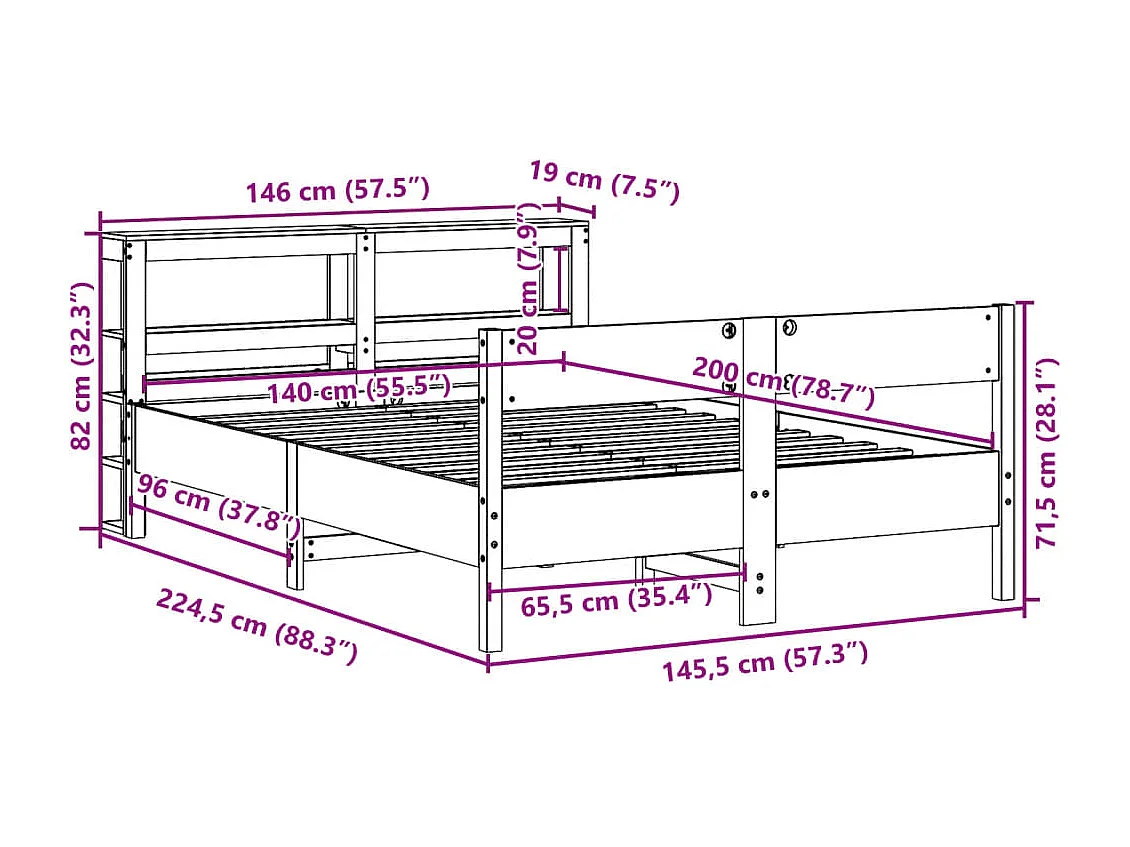 Cadre de lit sans matelas cire marron 140x200cm bois pin massif
