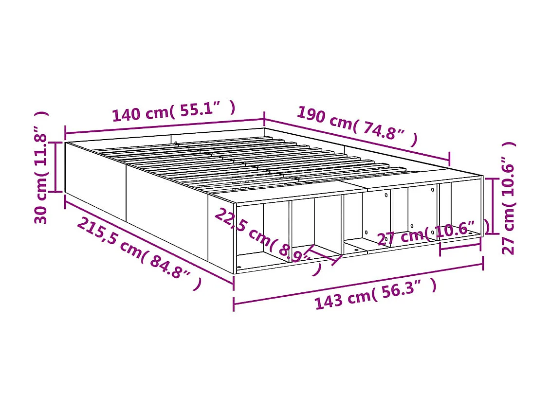 Bettgestell Sonoma-Eiche 140x190 cm Holzwerkstoff