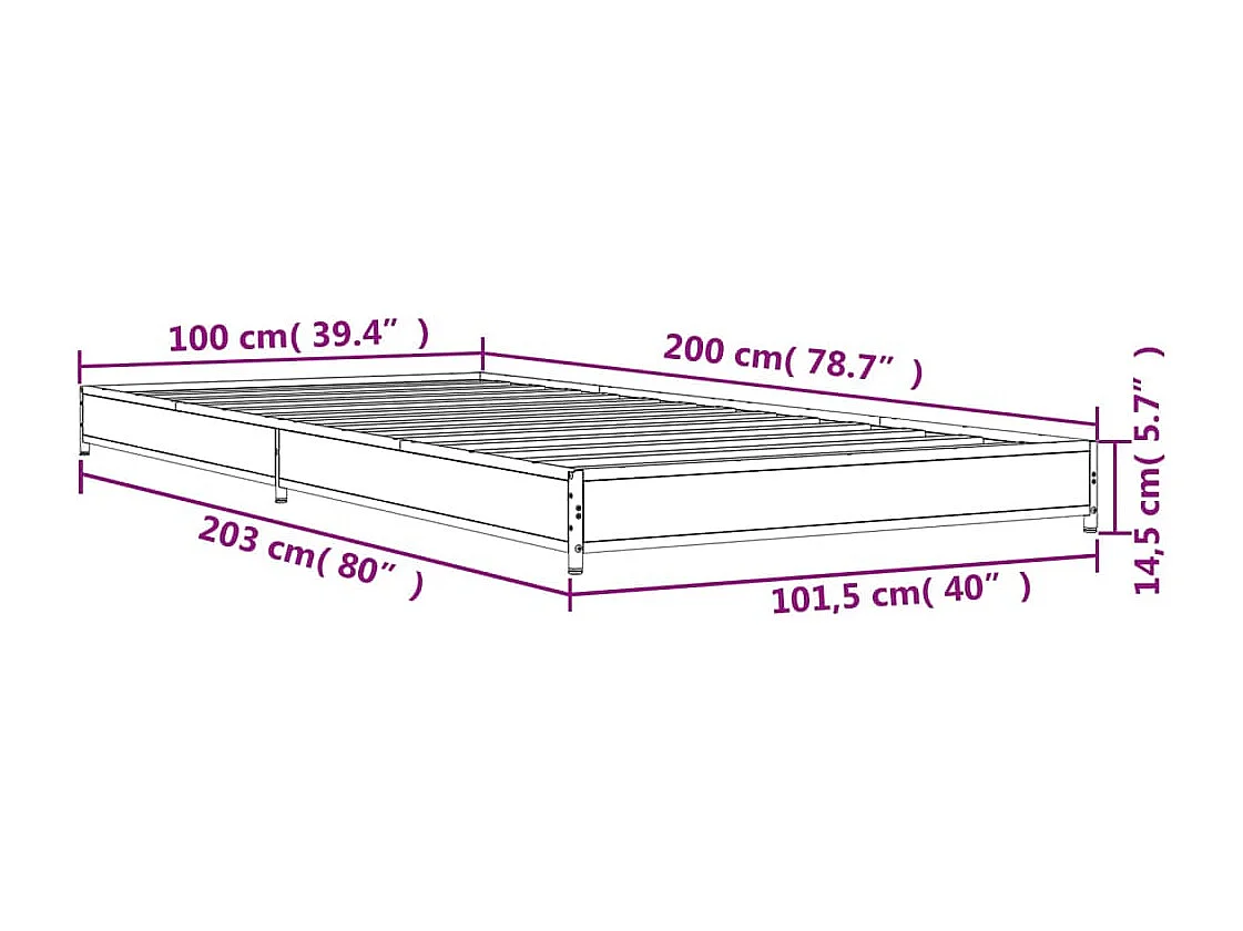 Bedframe bewerkt hout en metaal gerookt eikenkleurig 100x200 cm