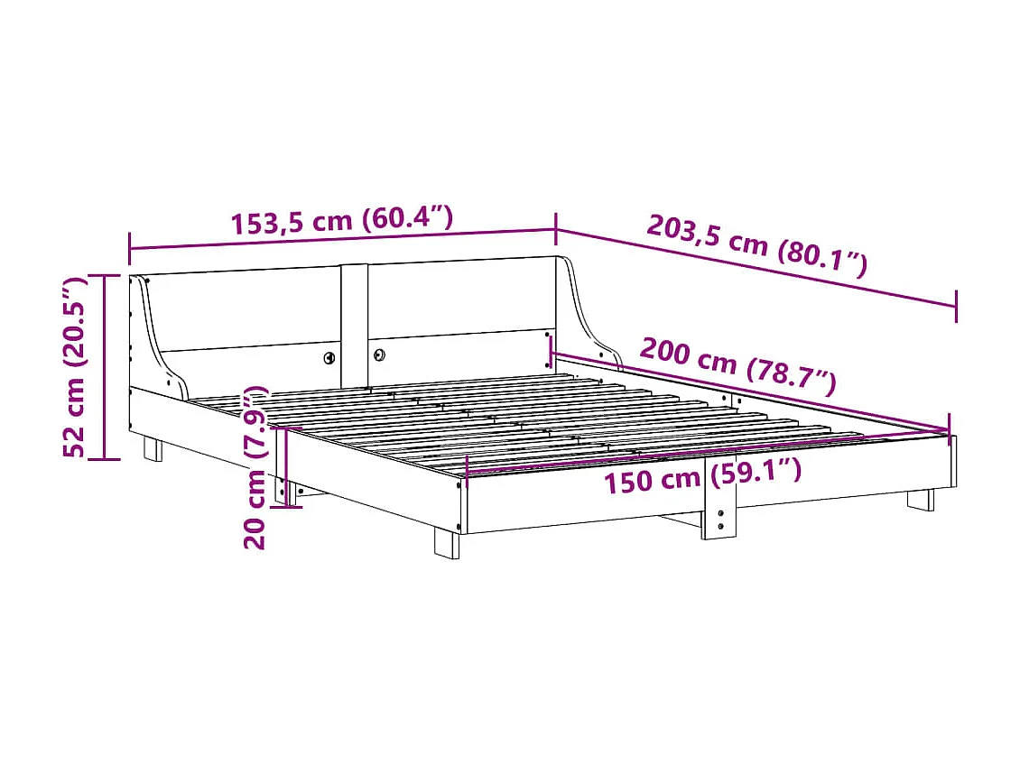 Bedframe zonder matras massief grenenhout 150x200 cm