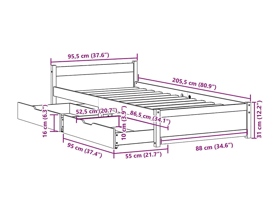 Cadre de lit sans matelas 90x200 cm bois de pin massif