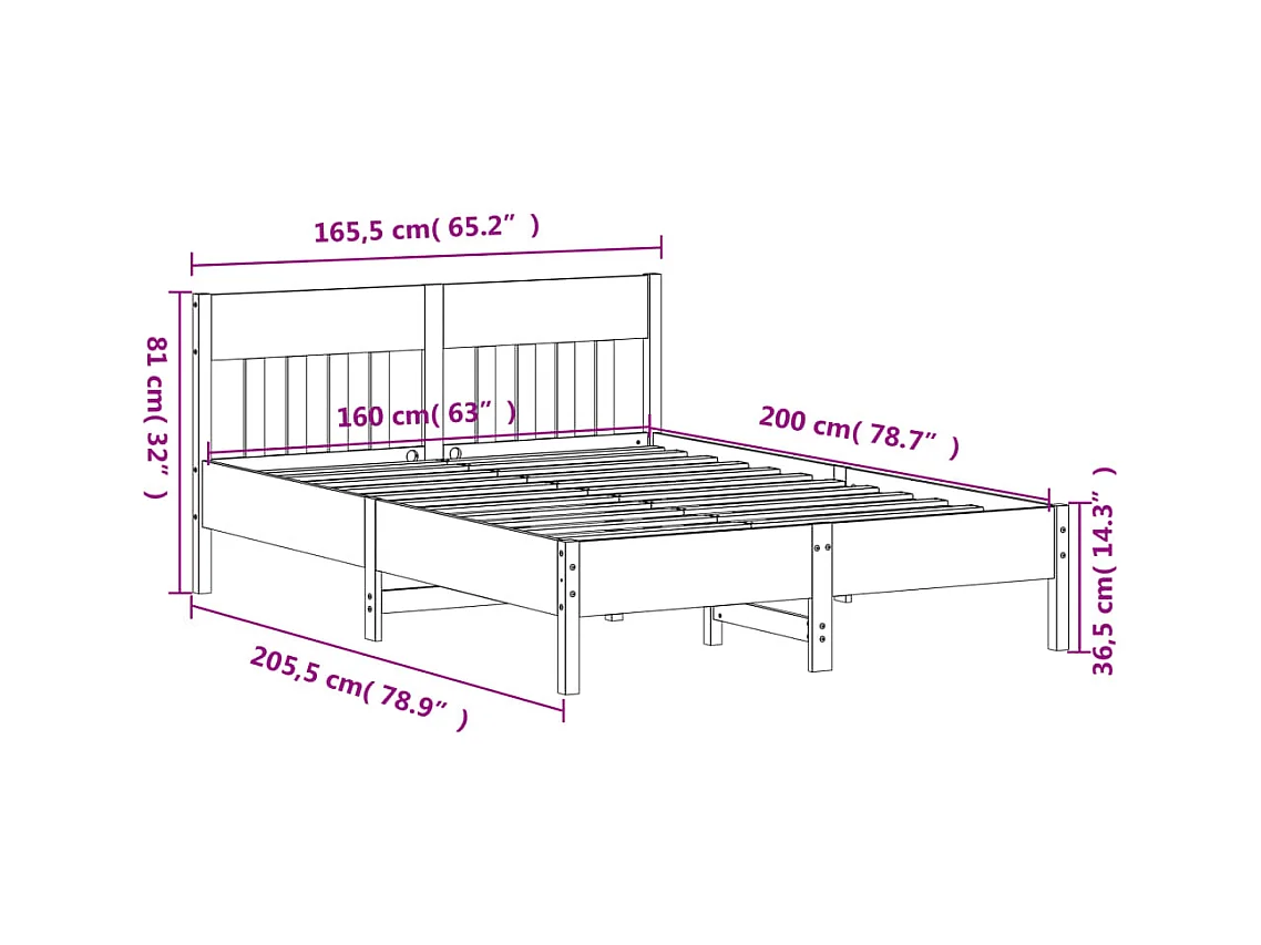 Giroletto senza Materasso Marrone Cera 160x200 cm Legno di Pino