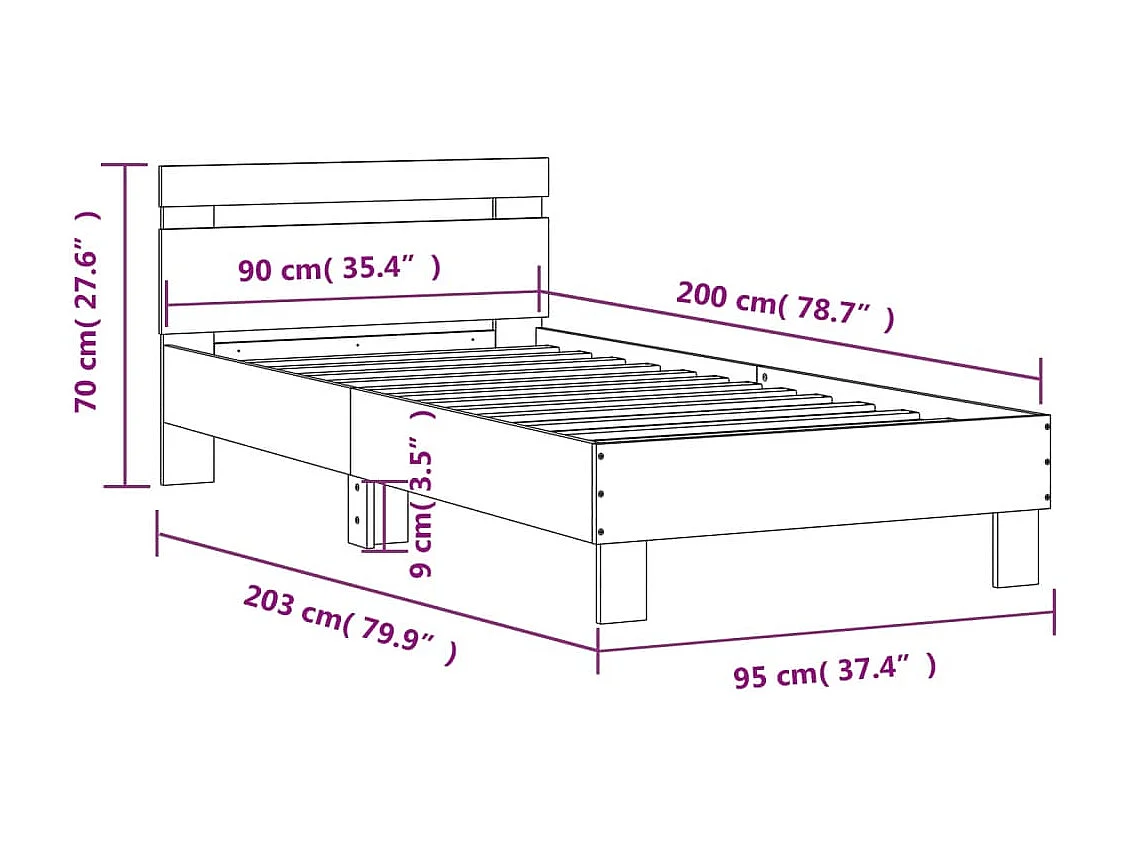 Cadre de lit sans matelas cire marron 100x200cm bois pin massif