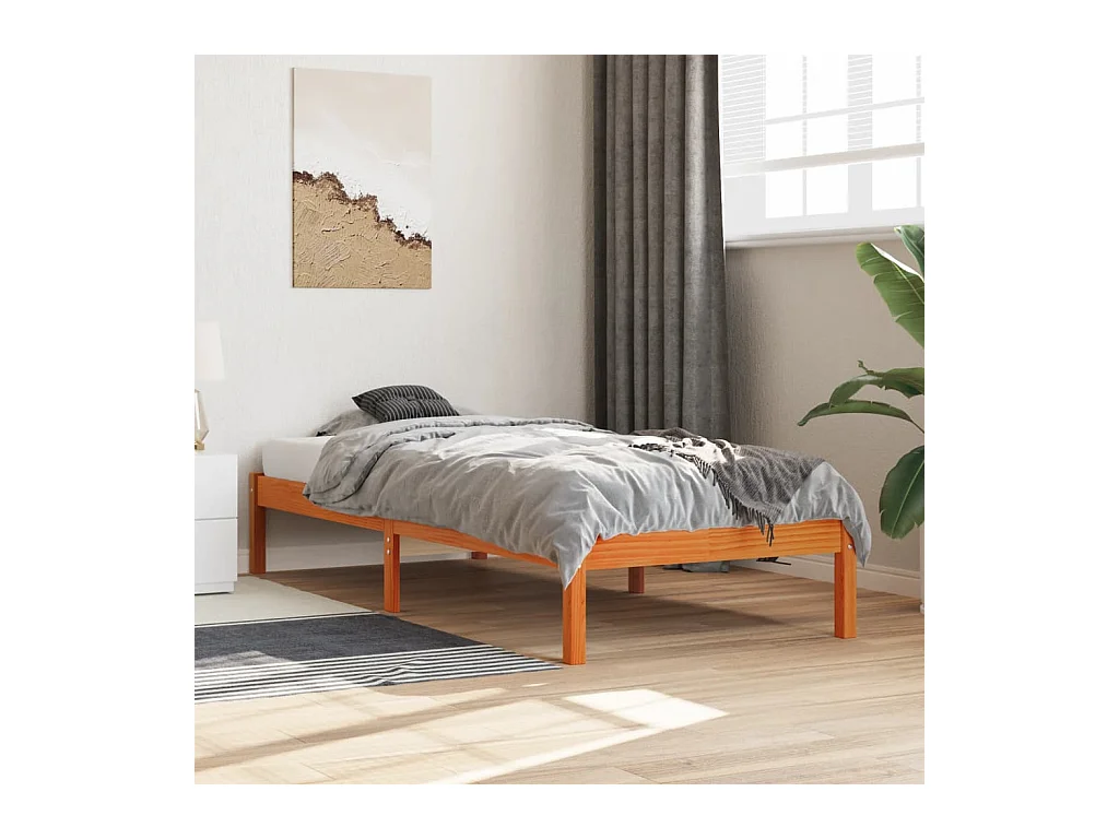Cama sem colchão 100x200 cm pinho maciço castanho-mel
