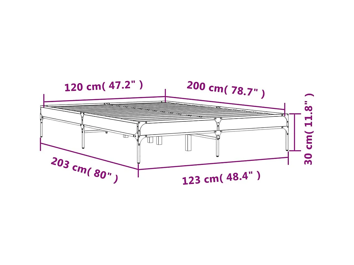 Bettgestell Sonoma-Eiche 120x200 cm Holzwerkstoff und Metall