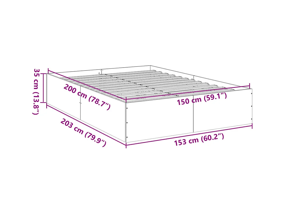Bettgestell Sonoma-Eiche 120x200 cm Holzwerkstoff und Metall