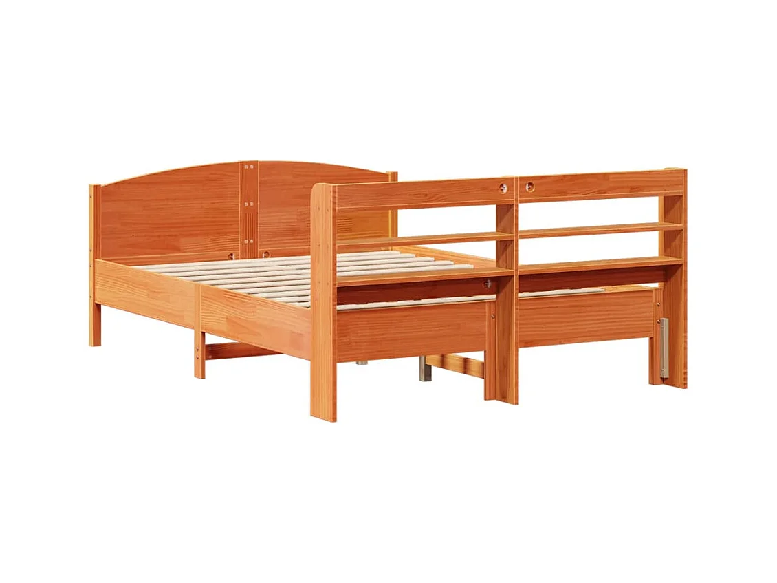Cama sin colchón madera maciza de pino marrón cera 140x200 cm