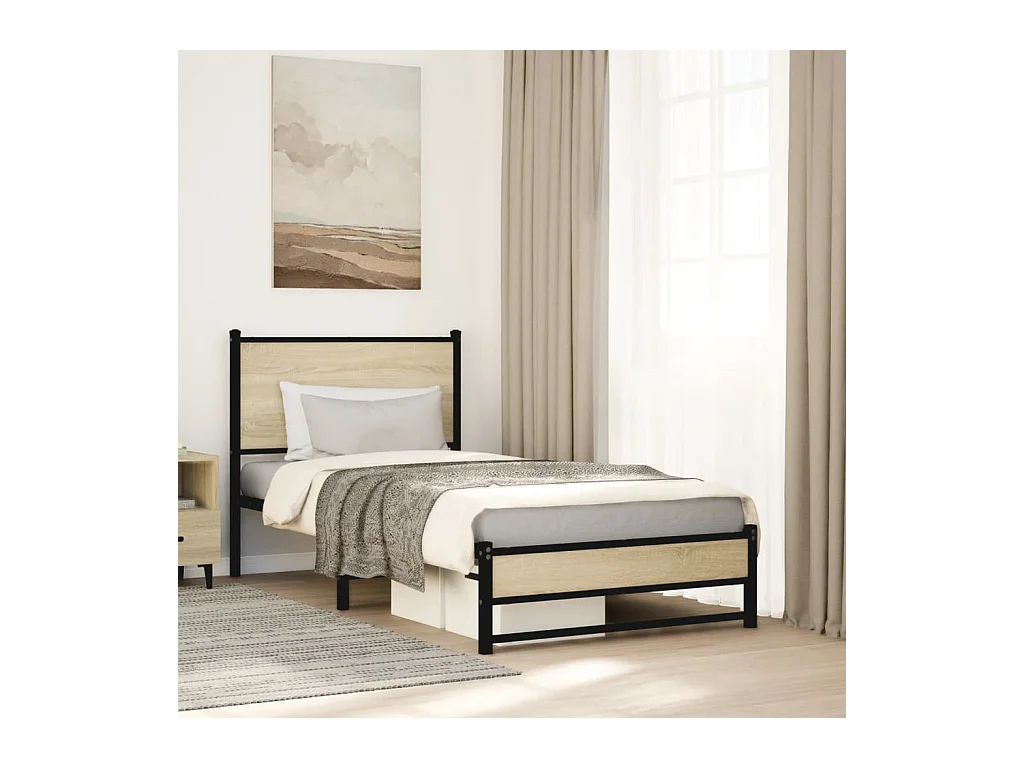 Cadre de lit en métal sans matelas chêne sonoma 90x190 cm