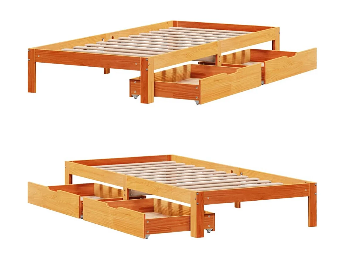 Estructura cama con cajones madera maciza pino marrón 100x200cm