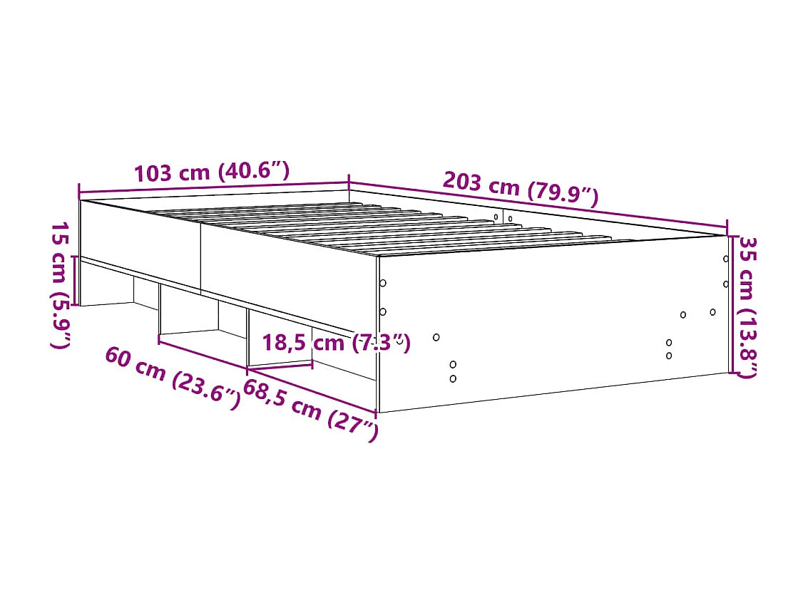 Cadre de lit sans matelas blanc 100x200 cm bois d'ingénierie