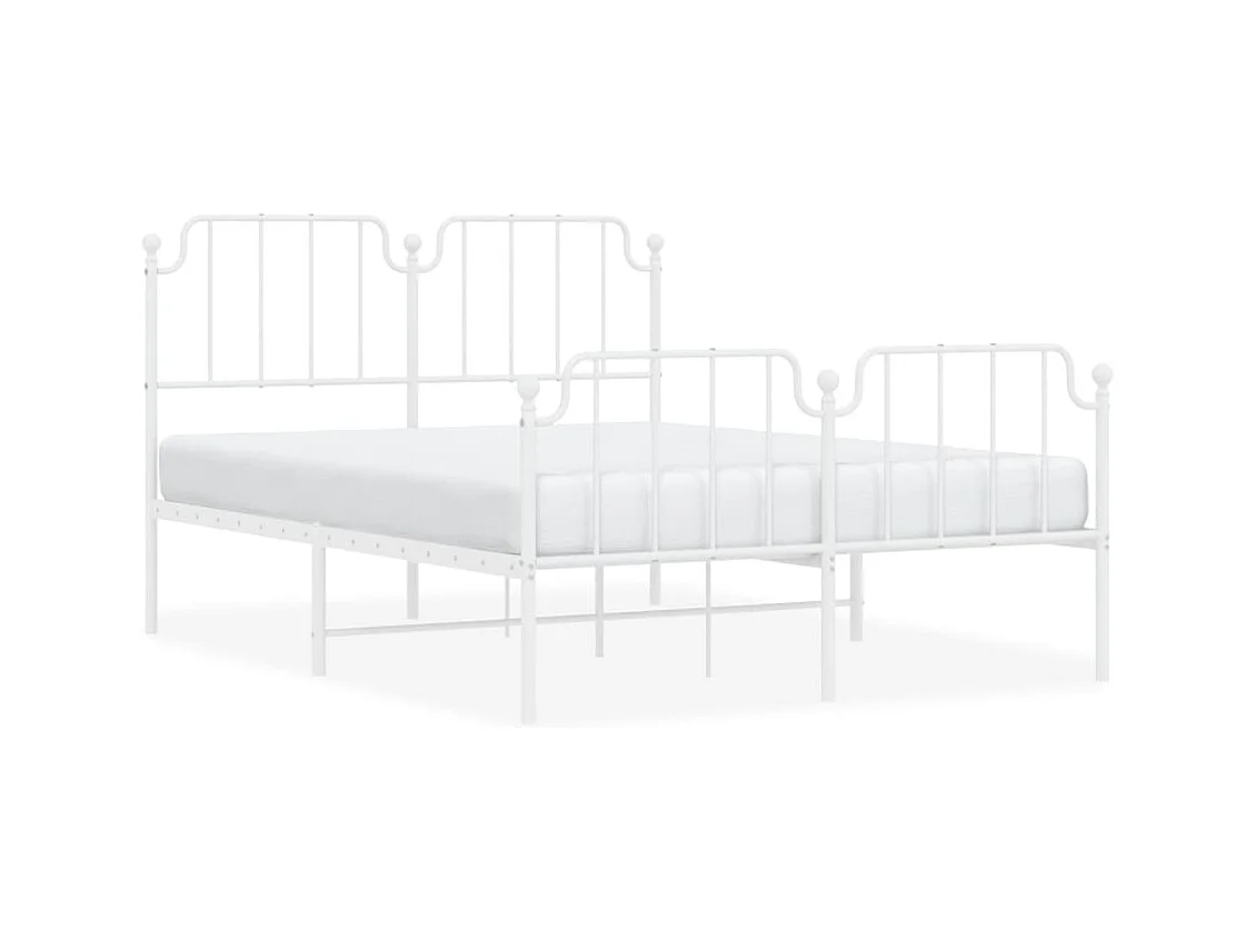 Cadre de lit métal sans matelas et pied de lit blanc 140x190 cm