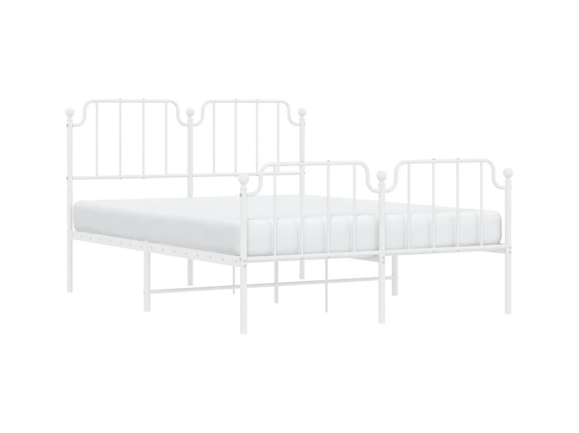Cadre de lit métal sans matelas et pied de lit blanc 140x190 cm