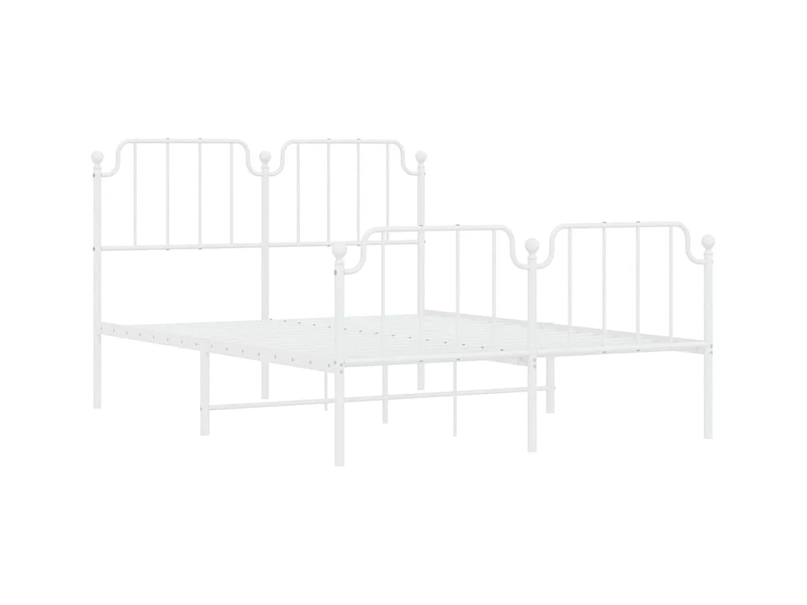 Cadre de lit métal sans matelas et pied de lit blanc 140x190 cm