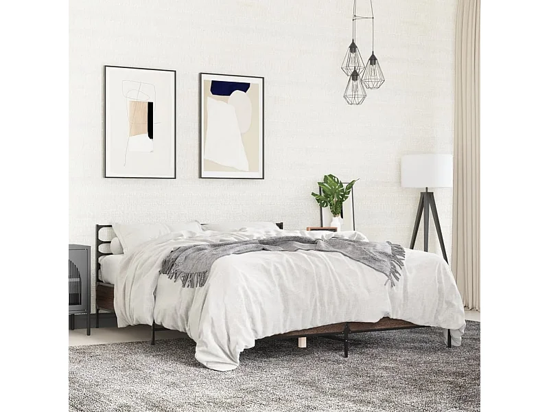 Estructura cama madera ingeniería metal marrón roble 150x200 cm