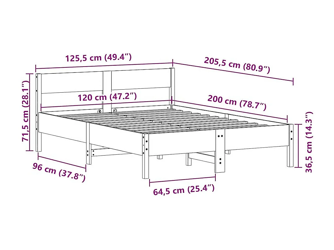 Cadre de lit sans matelas blanc 120x200 cm bois de pin massif