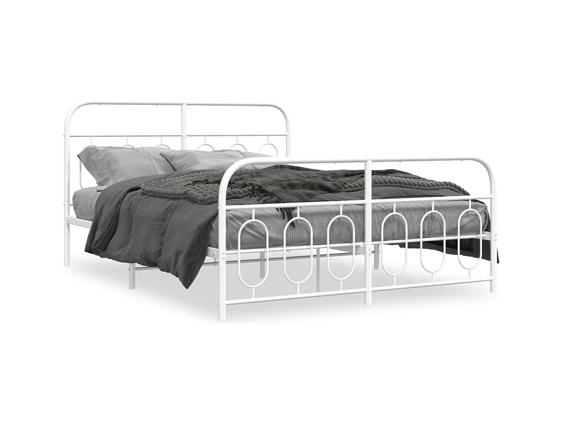 Cadre de lit métal sans matelas et pied de lit blanc 140x190 cm