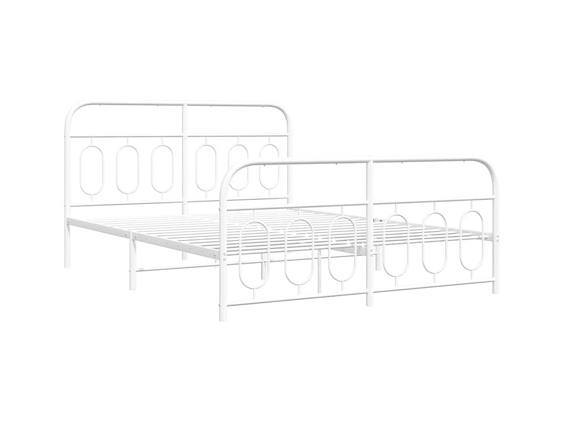 Cadre de lit métal sans matelas et pied de lit blanc 140x190 cm