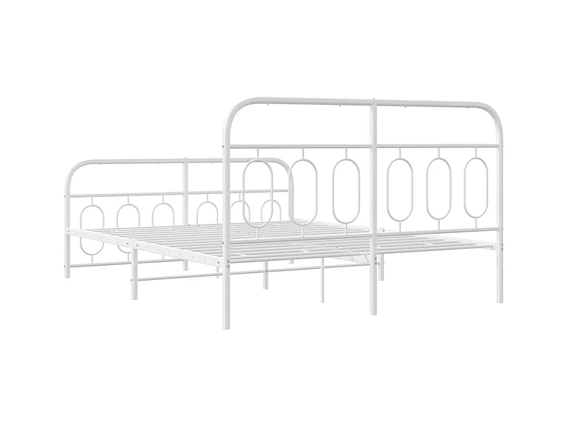 Cadre de lit métal sans matelas et pied de lit blanc 140x190 cm
