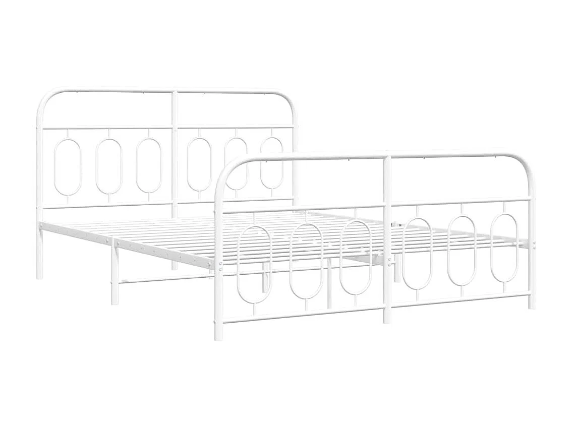 Cadre de lit métal sans matelas et pied de lit blanc 140x190 cm