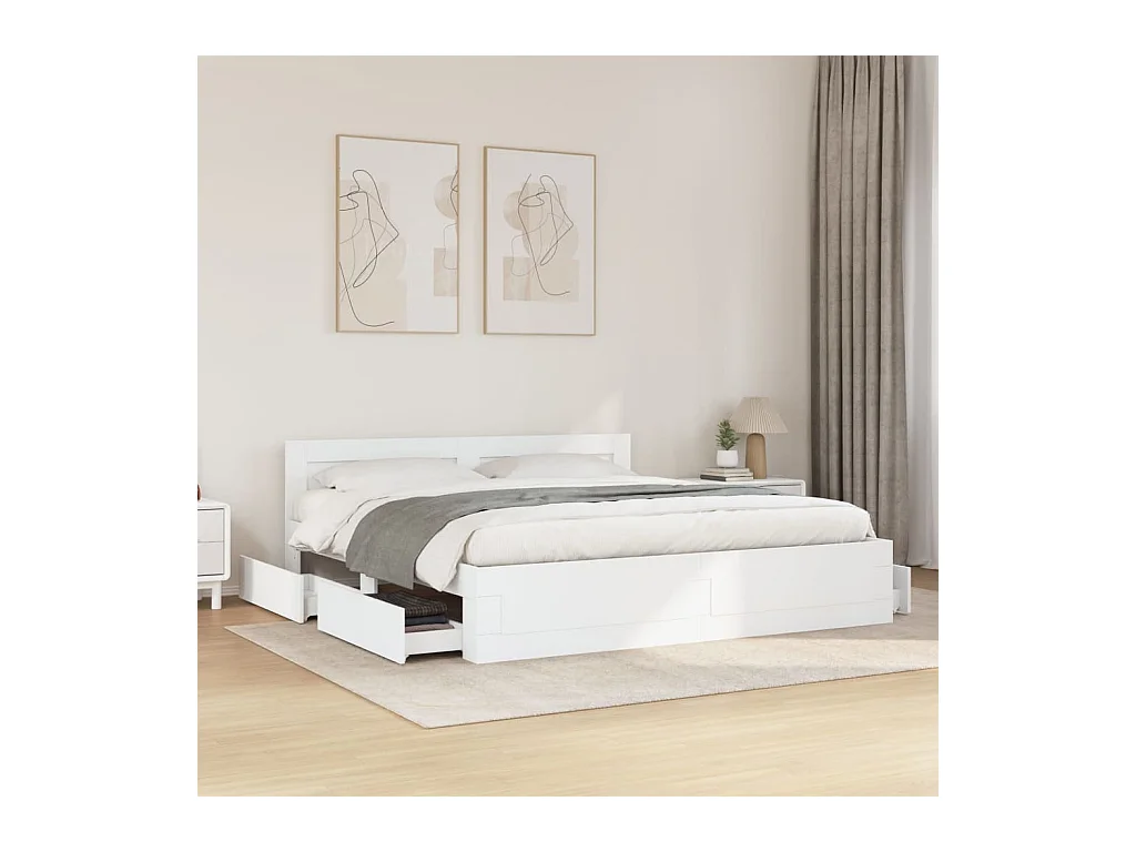 Cadre de lit avec tête de lit sans matelas blanc 180x200 cm