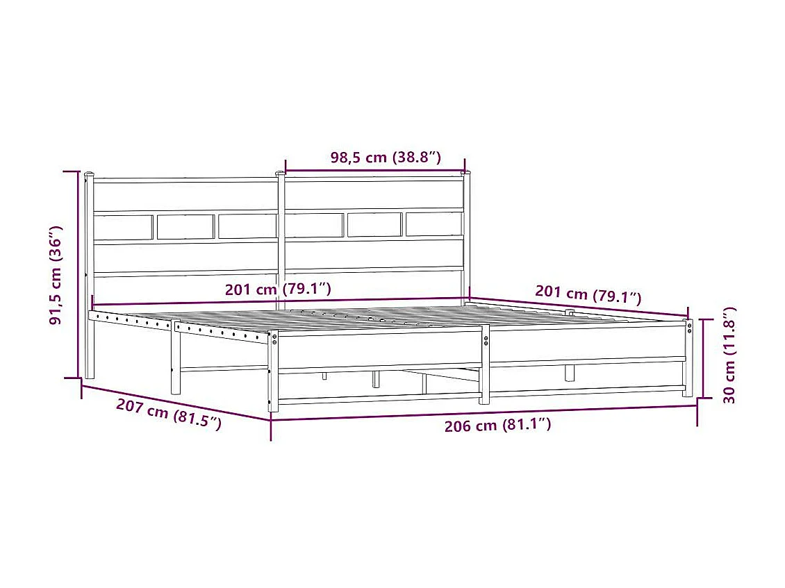 Estructura de cama sin colchón metal roble Sonoma 200x200 cm