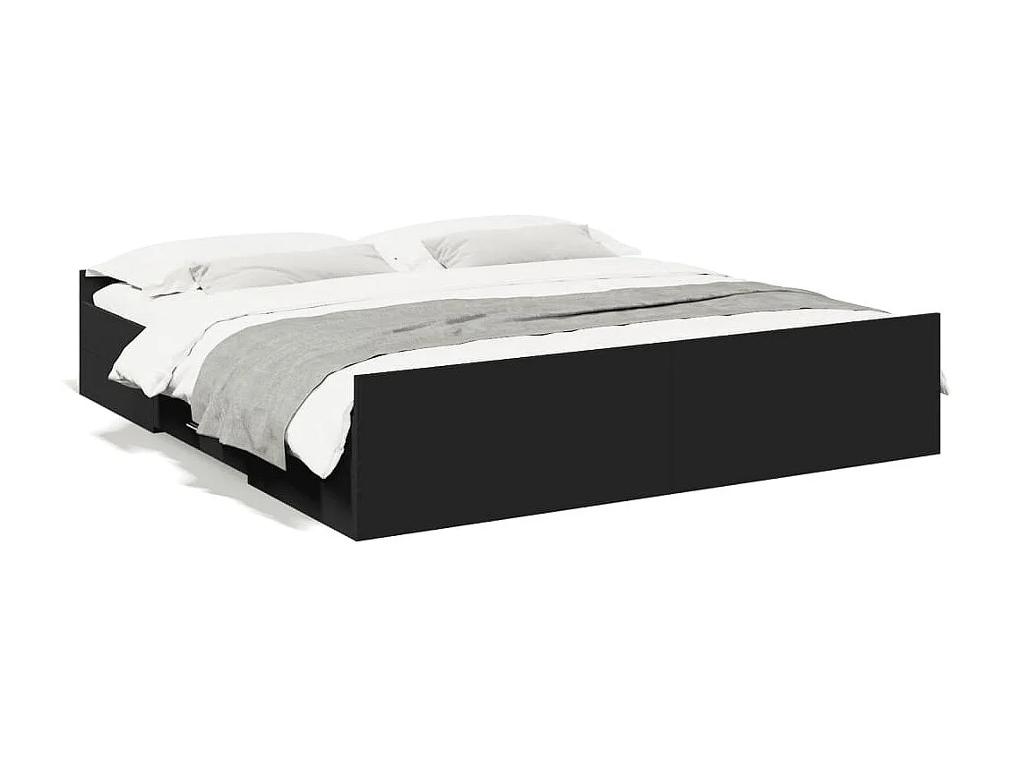 Estrutura de cama c/ gavetas 200x200 cm derivados madeira preto