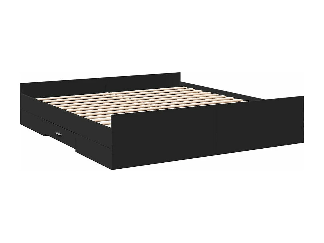 Estrutura de cama c/ gavetas 200x200 cm derivados madeira preto