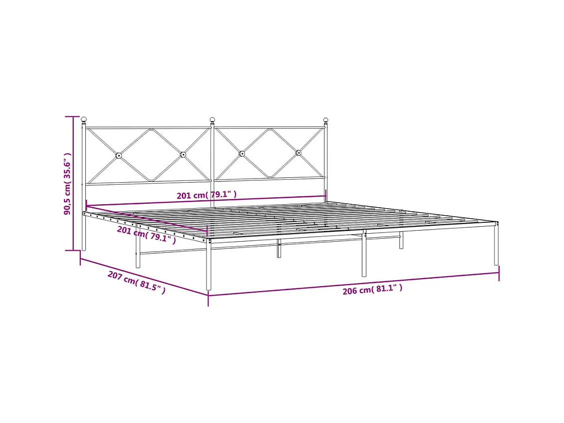 Cadre de lit métal sans matelas avec tête de lit noir 200x200cm