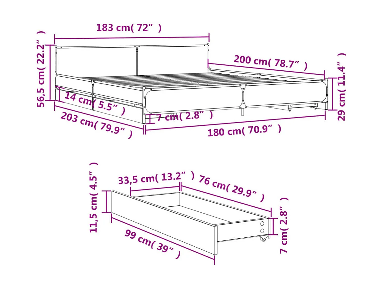 Cadre de lit métal sans matelas avec tête de lit noir 200x200cm