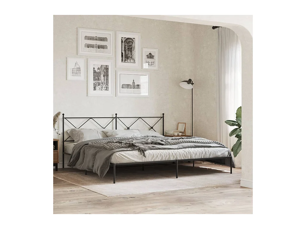 Bedframe met hoofdbord metaal zwart 200x200 cm