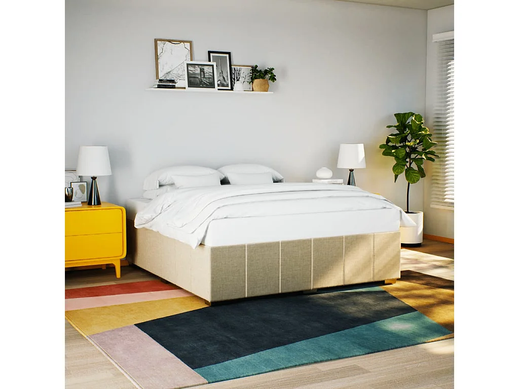 Cadre de lit sans matelas crème 180x200 cm tissu