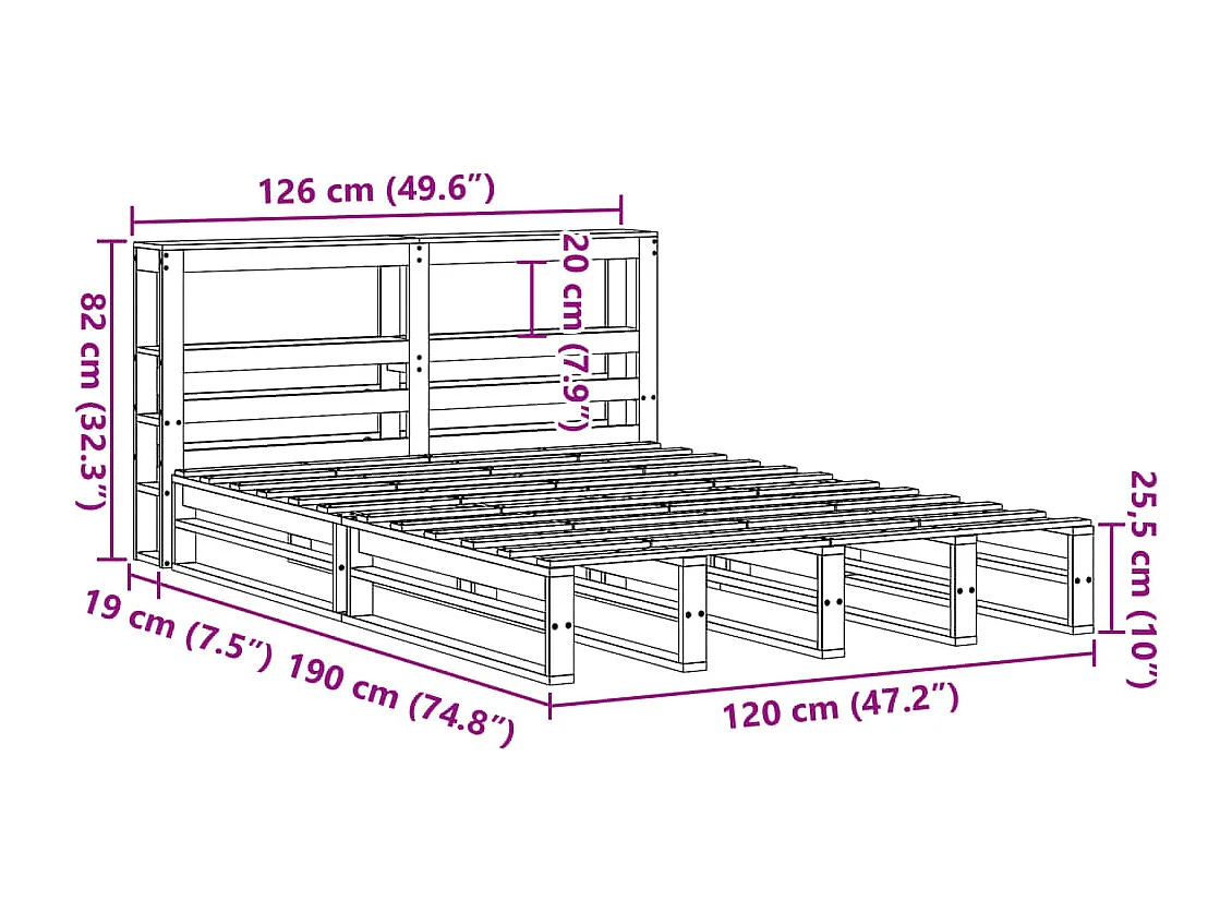Cadre de lit sans matelas 120x190 cm bois de pin massif