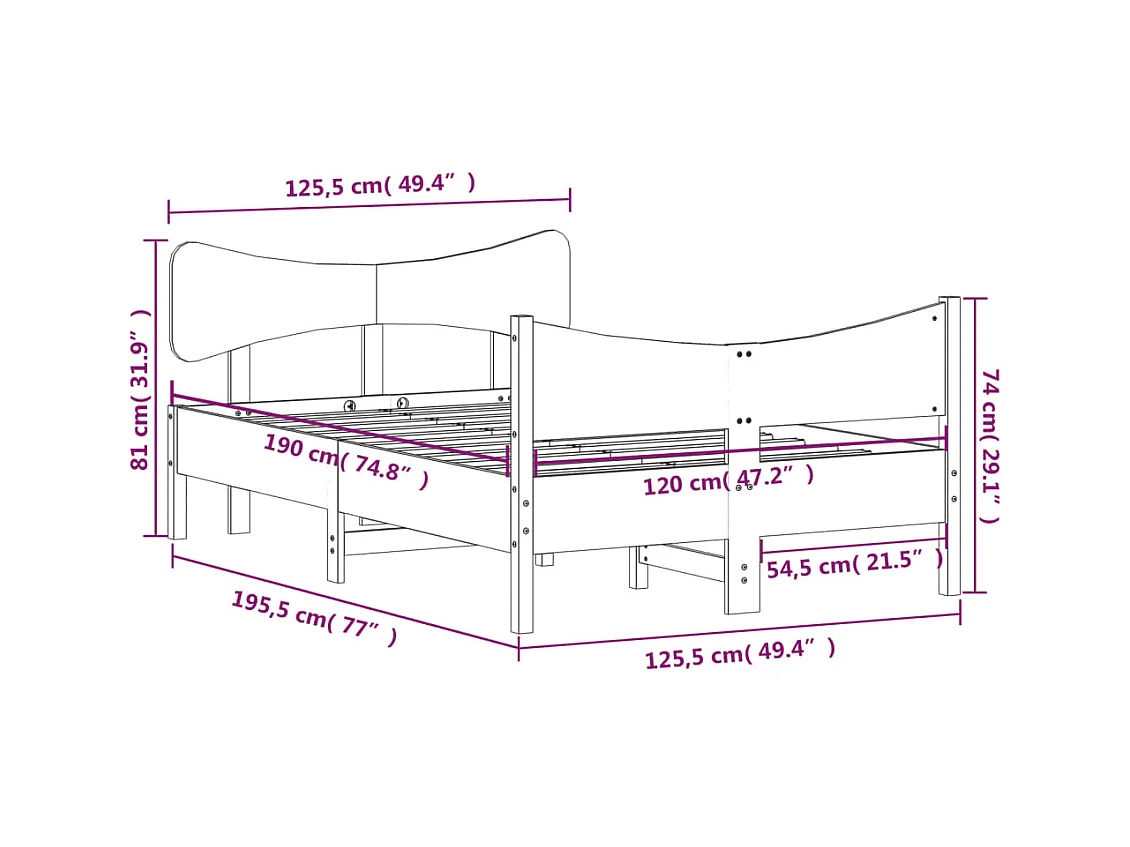 Cama sem colchão 120x190 cm madeira pinho maciça castanho-mel