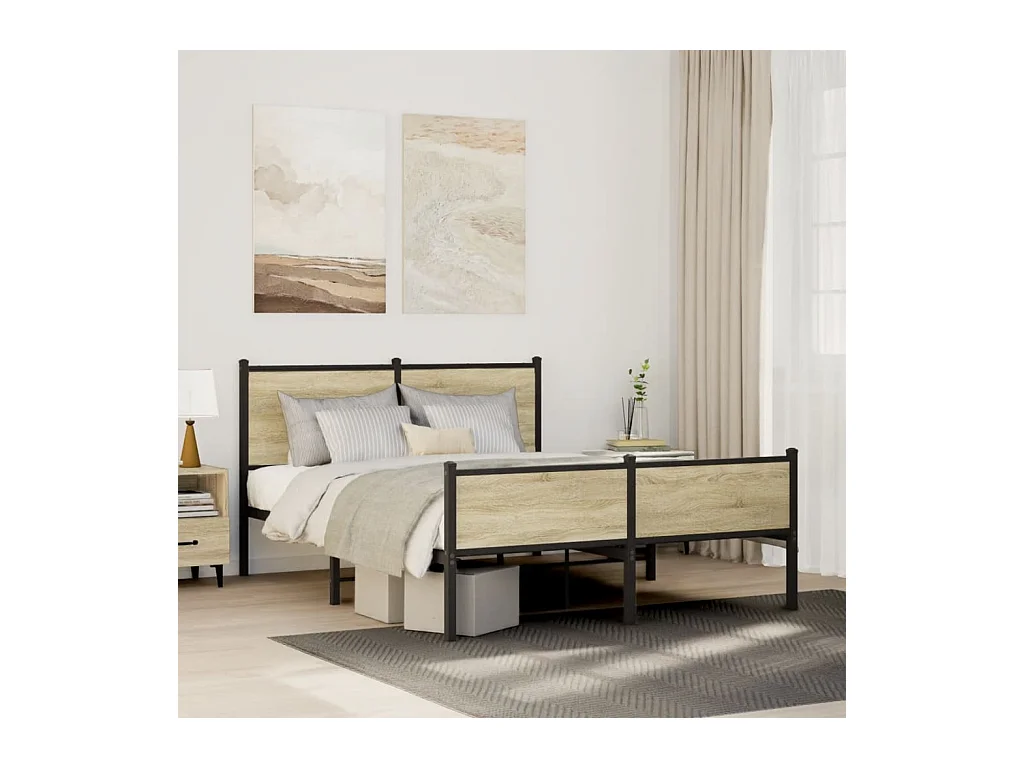 Bedframe hoofd- en voeteneinde metaal sonoma eiken 137x190 cm