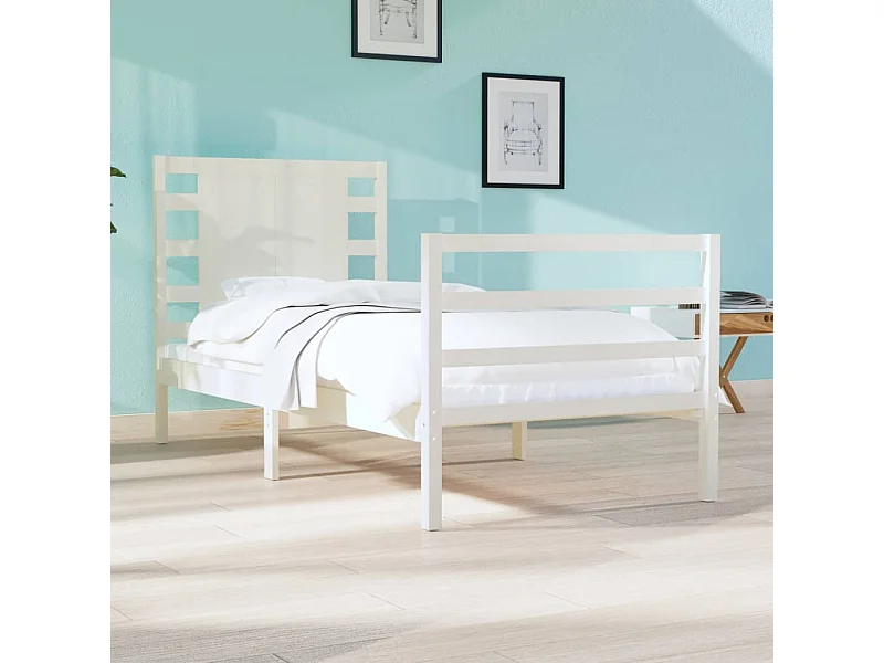 Cadre de lit sans matelas blanc 75x190 cm bois de pin massif