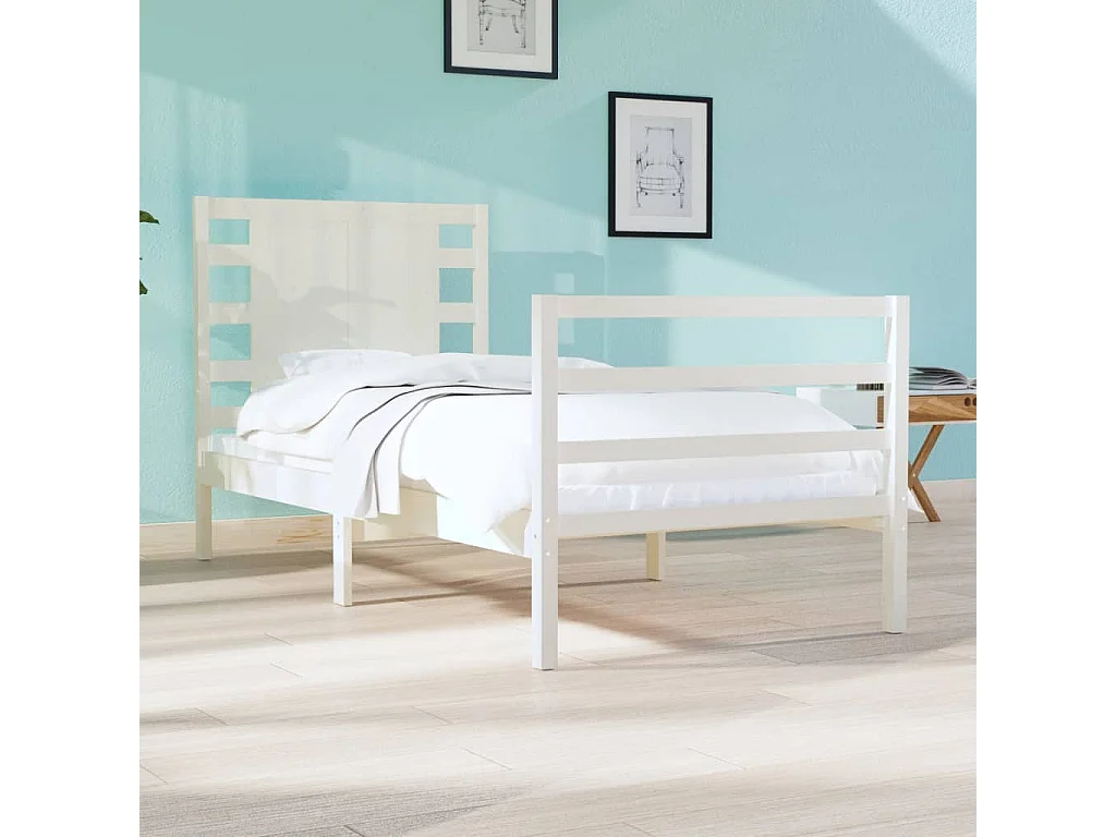 Cadre de lit sans matelas blanc 75x190 cm bois de pin massif